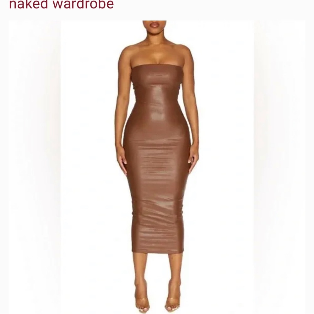 Naked Wardrobe “Got The Drip” Strapless Body-con Midi Dress